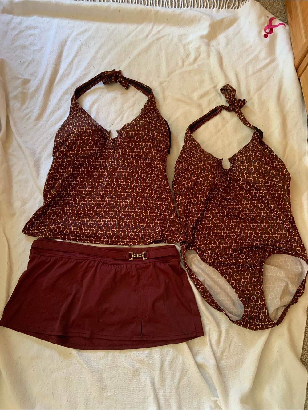 Equestrian print Halter Tankini & One-Piece Swimsuit Set Skirt bottom 10 12 14